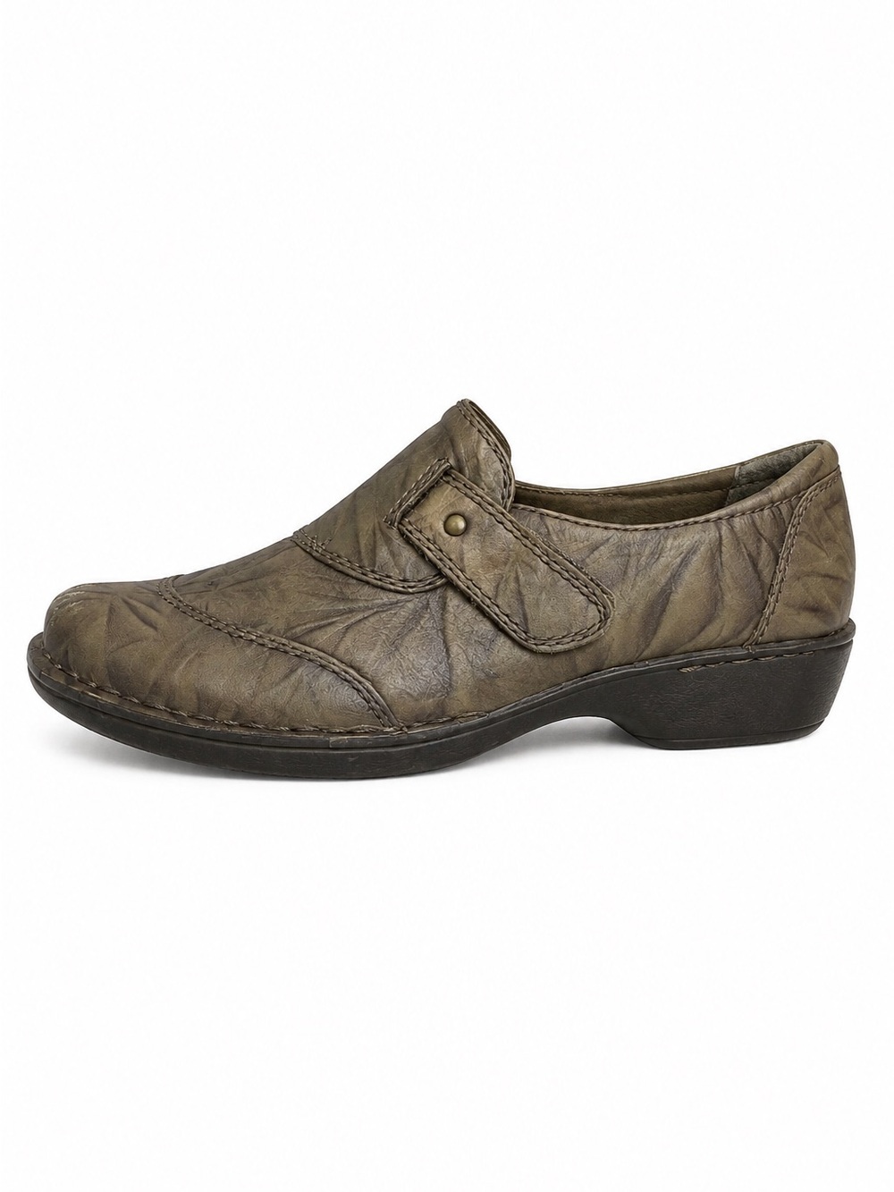 Clarks Leather Slip On Comfort Shoes Brown Green Casual Flats Size 7.5